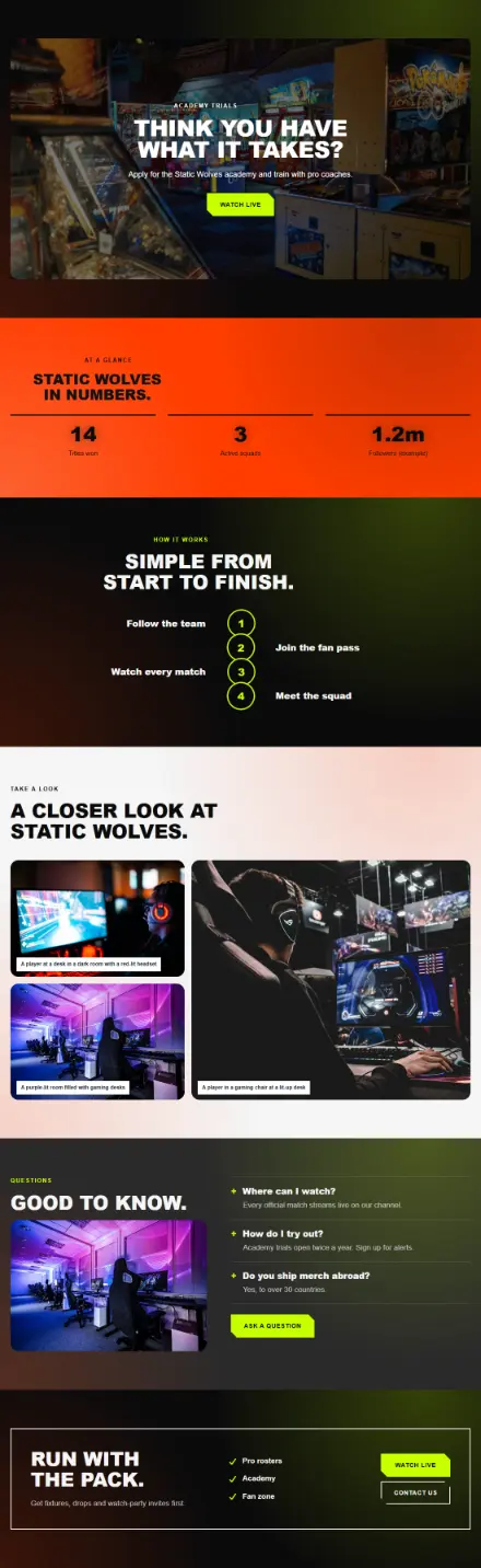 Screenshot of Esports · Feature page