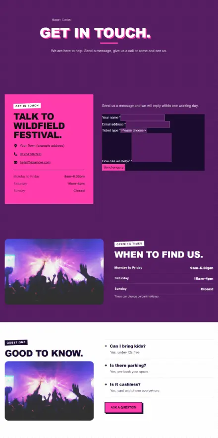 Screenshot of Festival · Contact