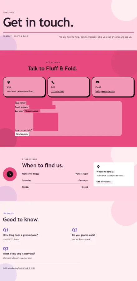 Screenshot of Grooming · Contact