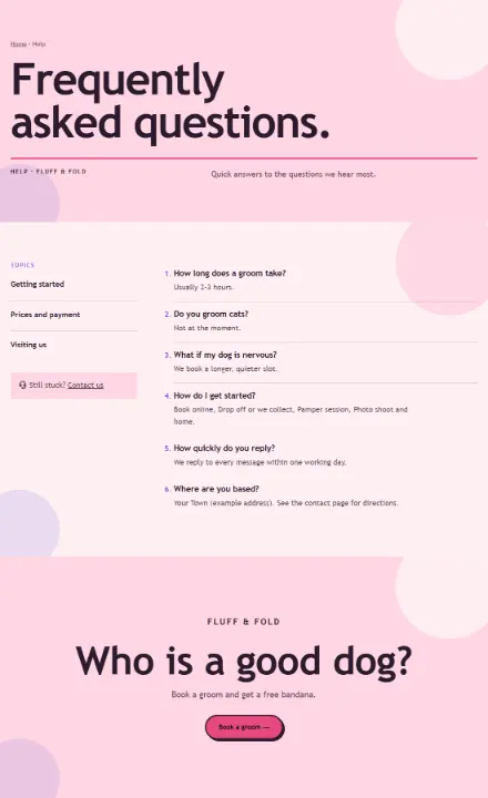 Screenshot of Grooming · Questions & answers