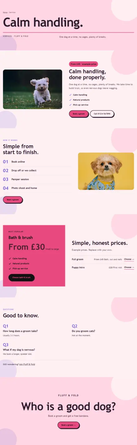 Screenshot of Grooming · Service detail