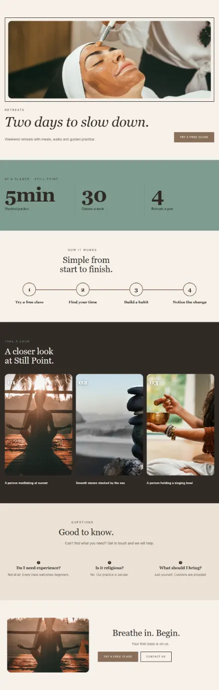 Screenshot of Meditation · Feature page