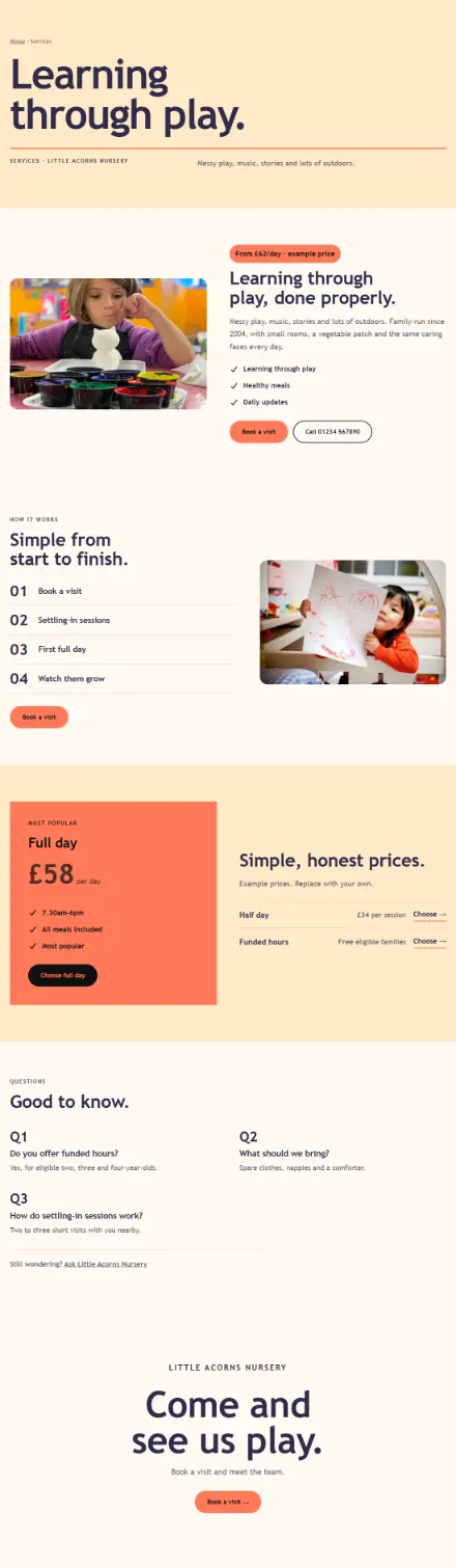 Screenshot of Nursery · Service detail