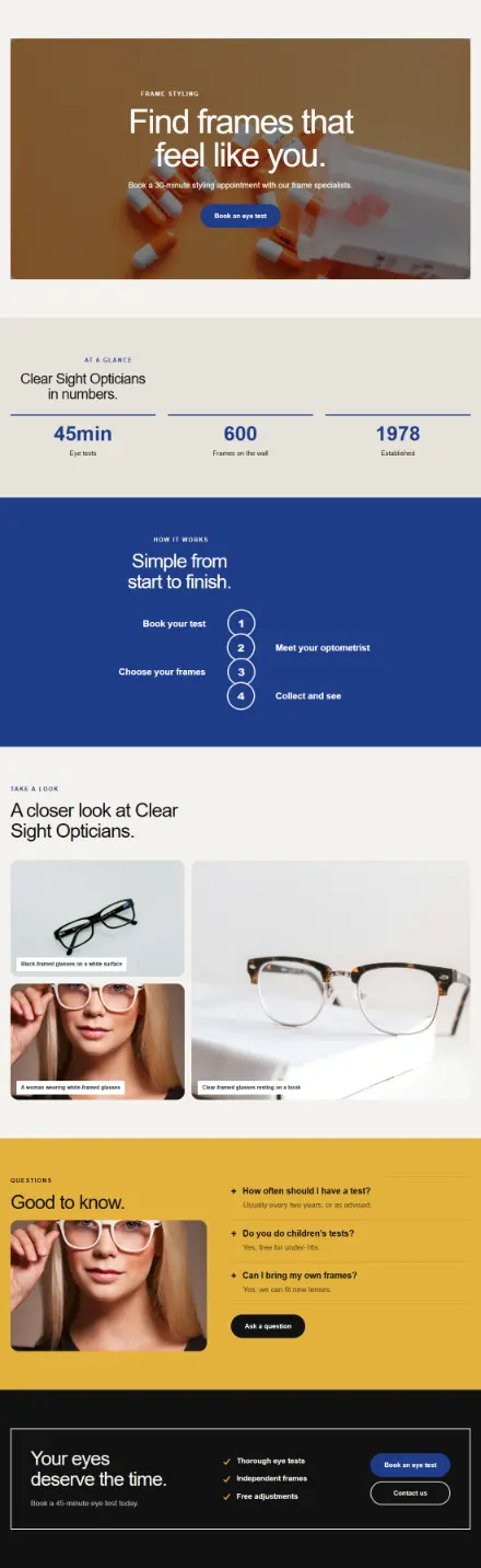Screenshot of Optician · Feature page