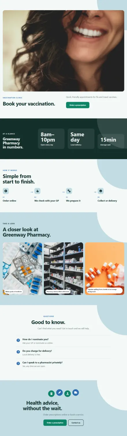 Screenshot of Pharmacy · Feature page