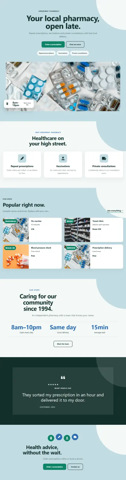 Screenshot of Pharmacy · Home page