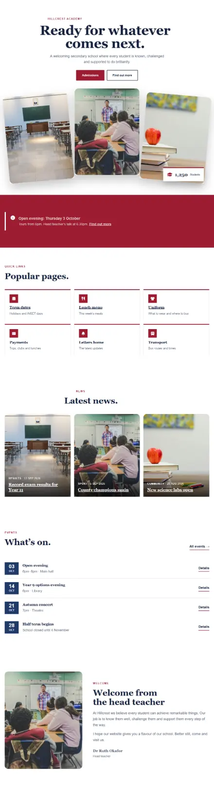 Screenshot of School · Home page