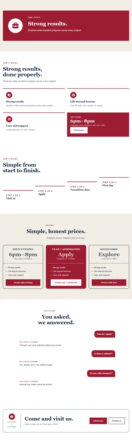 Screenshot of School · Service detail