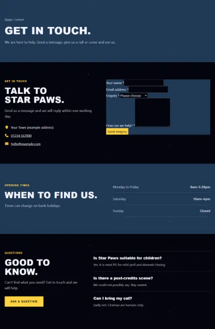 Screenshot of Starpaws · Contact
