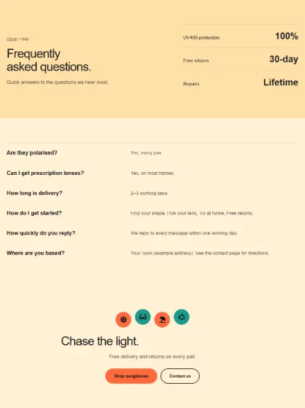 Screenshot of Sunglasses · Questions & answers