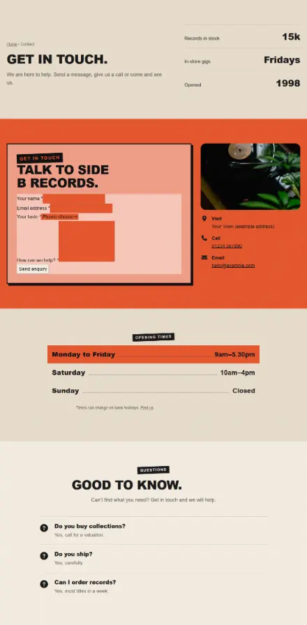 Screenshot of Vinyl · Contact