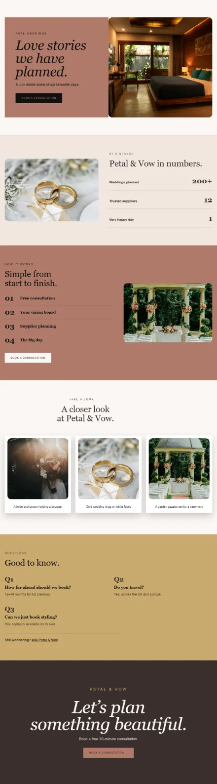 Screenshot of Wedding · Feature page