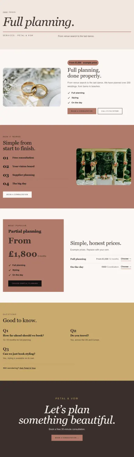 Screenshot of Wedding · Service detail