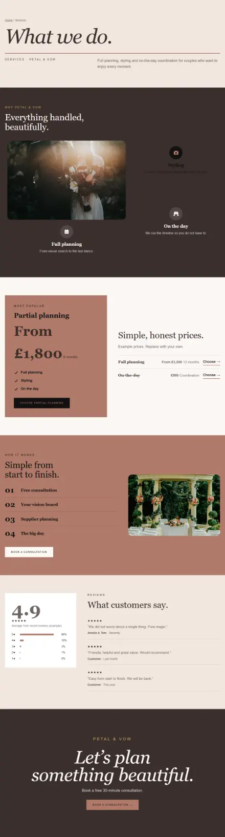 Screenshot of Wedding · Services