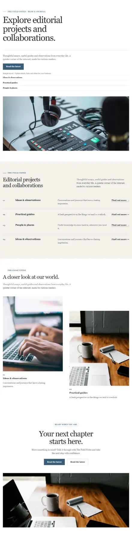 Screenshot of Editorial · Services