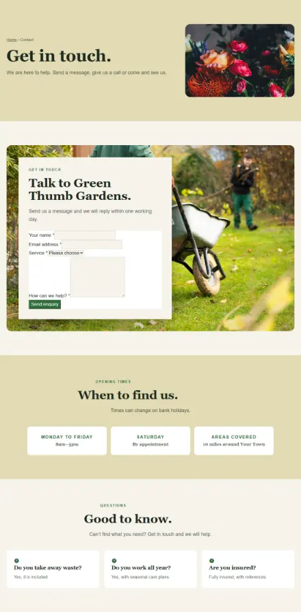 Screenshot of Gardener · Contact