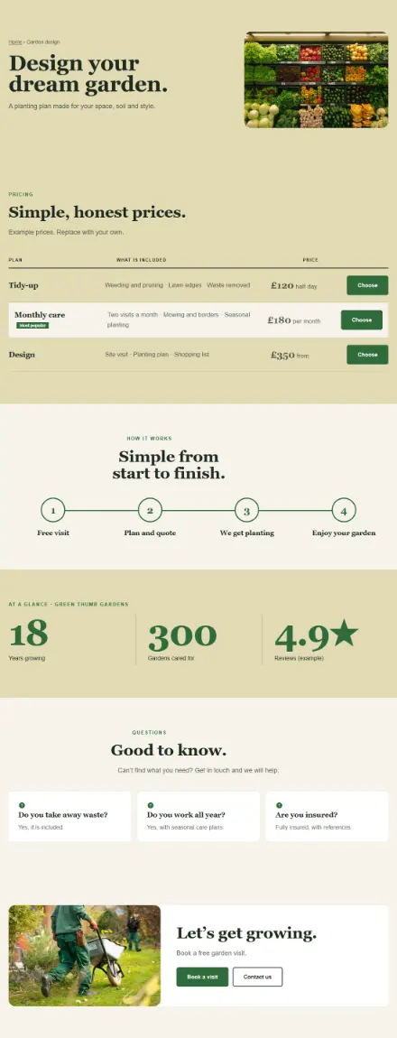 Screenshot of Gardener · Feature page