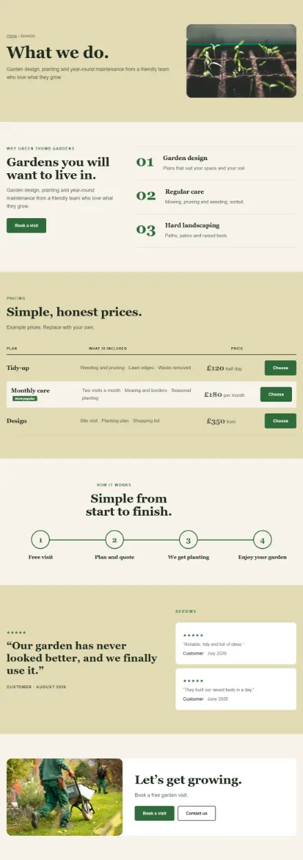 Screenshot of Gardener · Services
