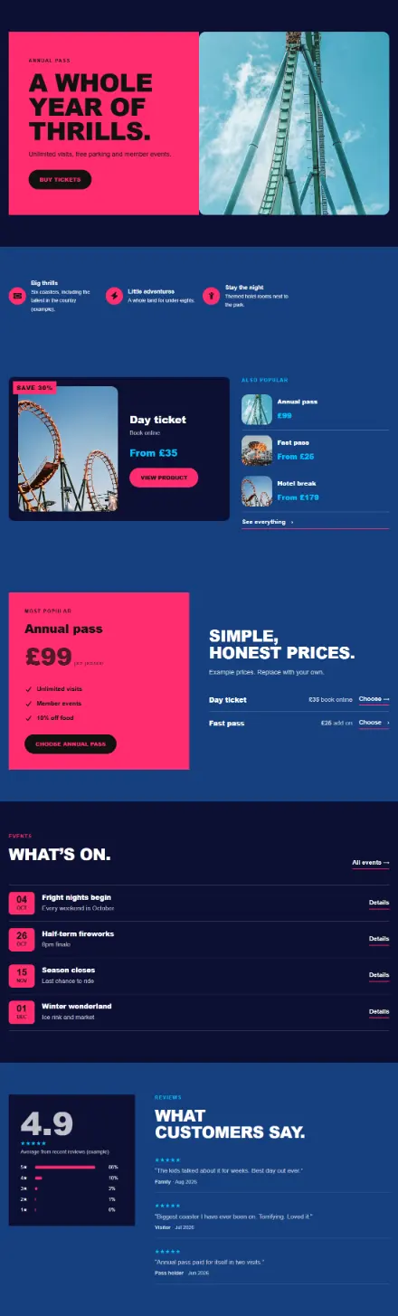 Screenshot of Themepark · Home page