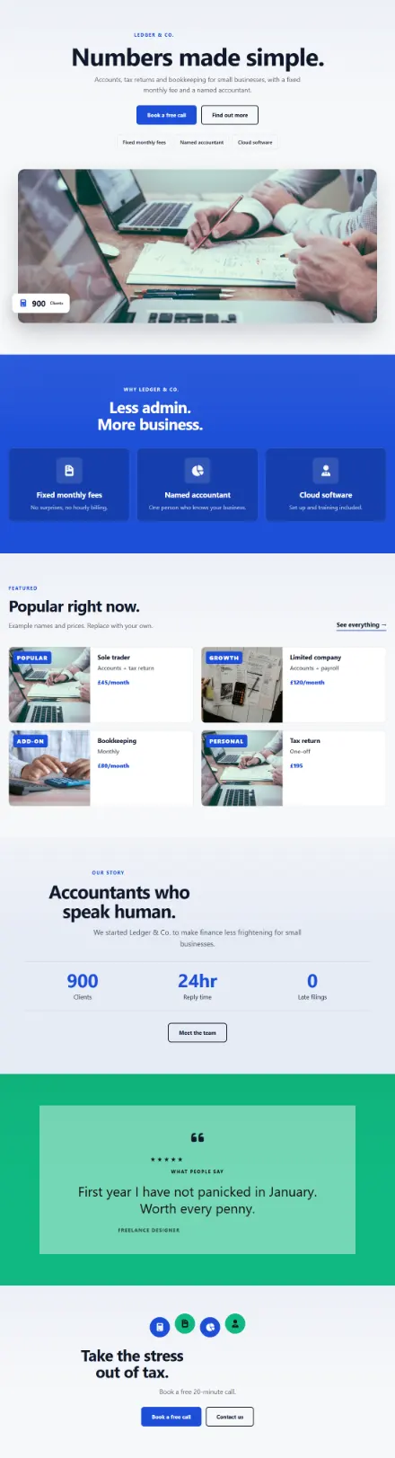Screenshot of Accounts · Home page
