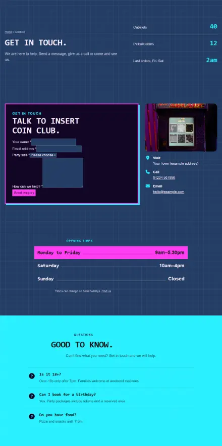 Screenshot of Arcade · Contact