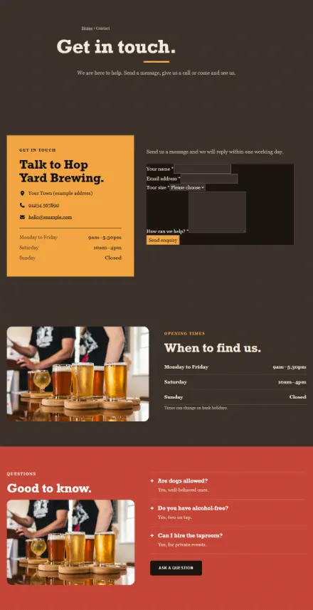Screenshot of Brewery · Contact