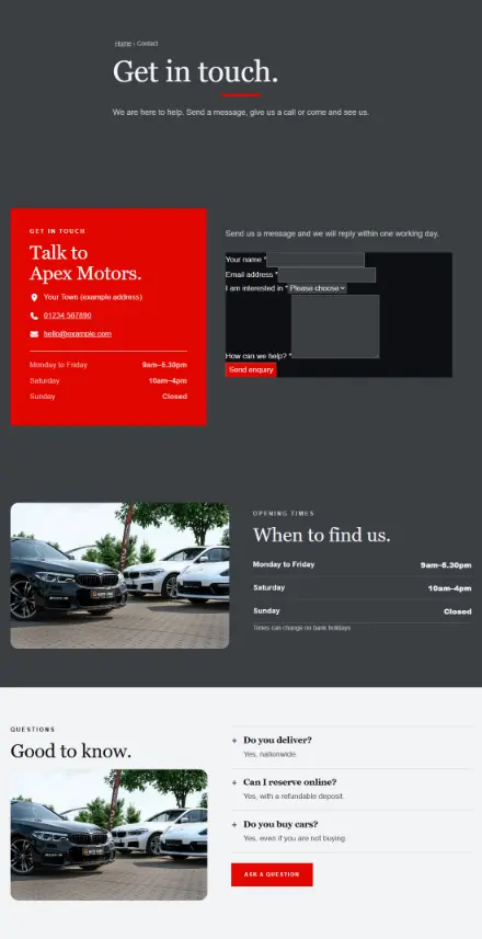 Screenshot of Cars · Contact