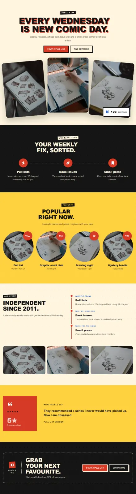 Screenshot of Comics · Home page