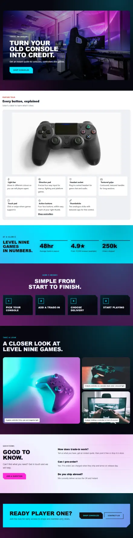 Screenshot of Console · Feature page