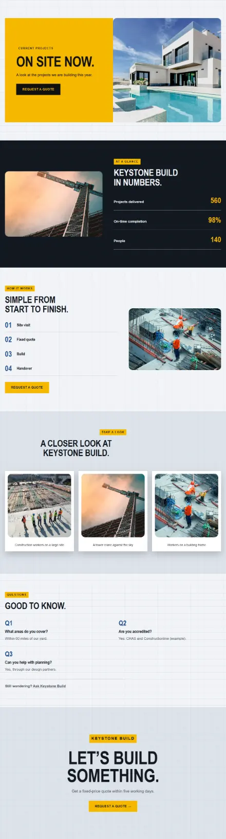 Screenshot of Construction · Feature page