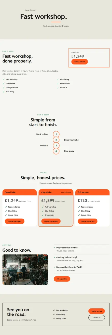 Screenshot of Cycling · Service detail