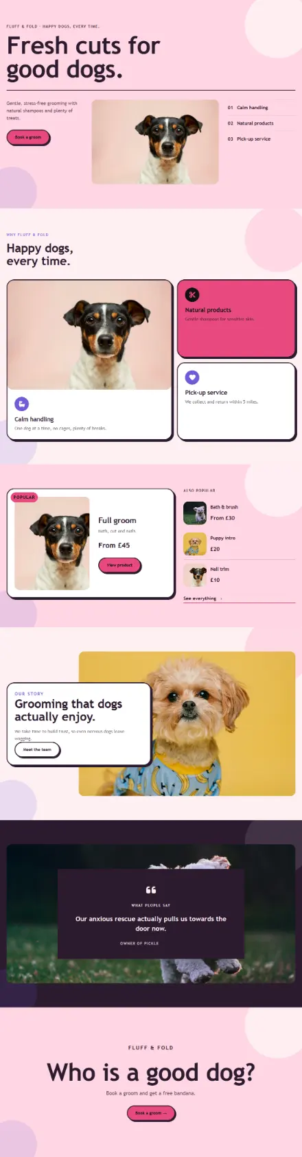 Screenshot of Grooming · Home page