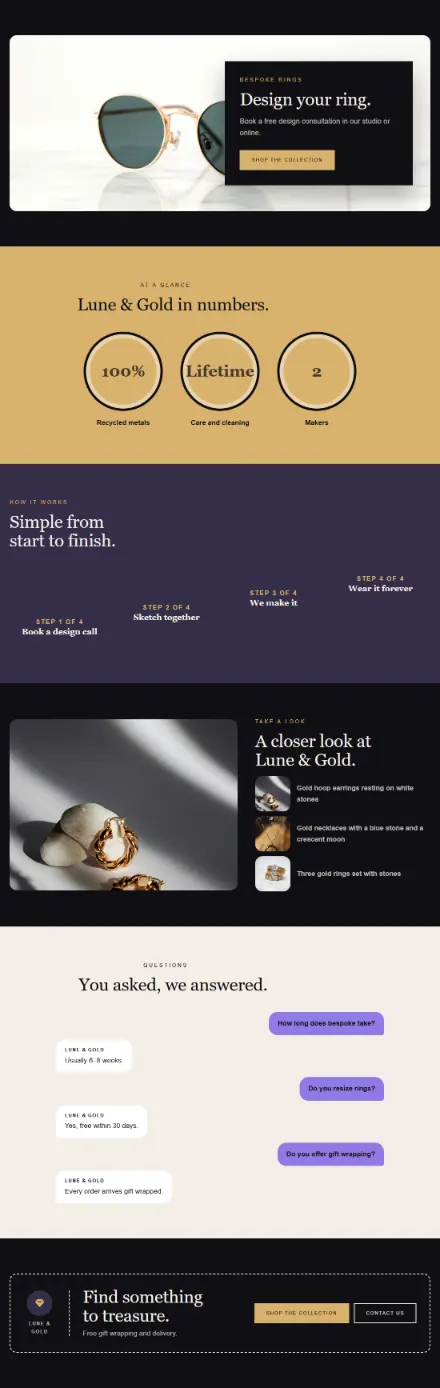 Screenshot of Jewellery · Feature page