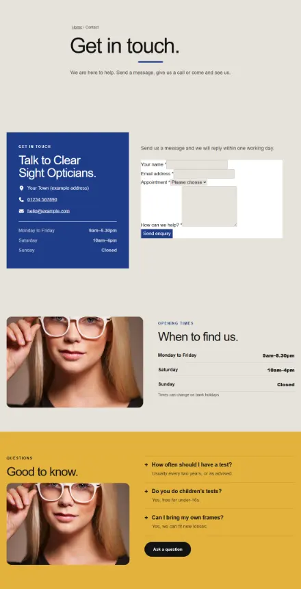 Screenshot of Optician · Contact