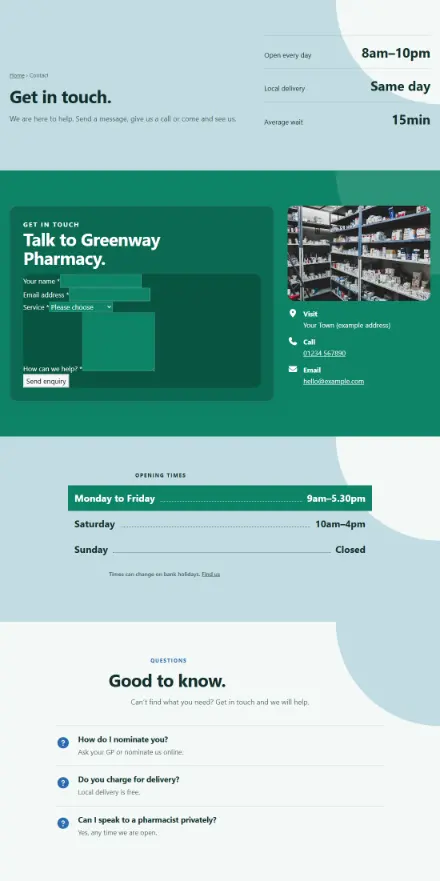 Screenshot of Pharmacy · Contact