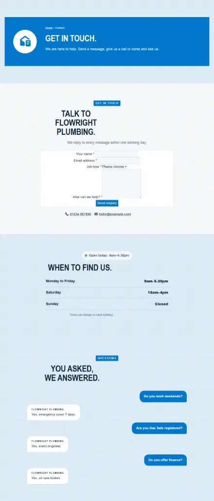 Screenshot of Plumbing · Contact