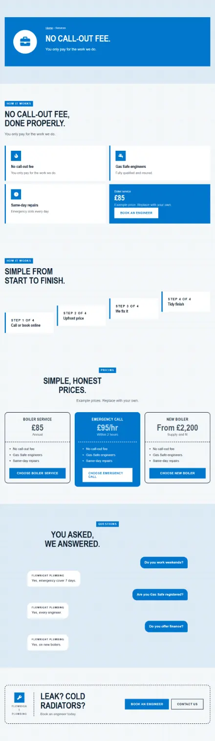 Screenshot of Plumbing · Service detail