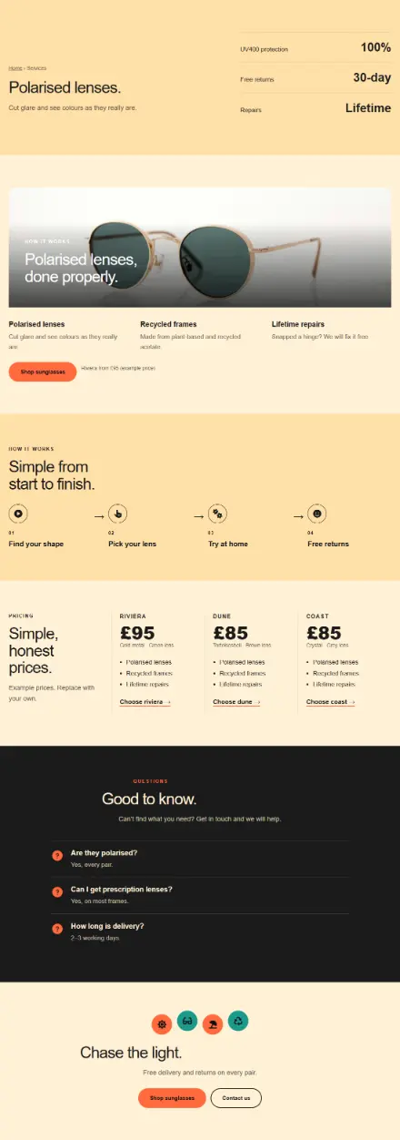 Screenshot of Sunglasses · Service detail
