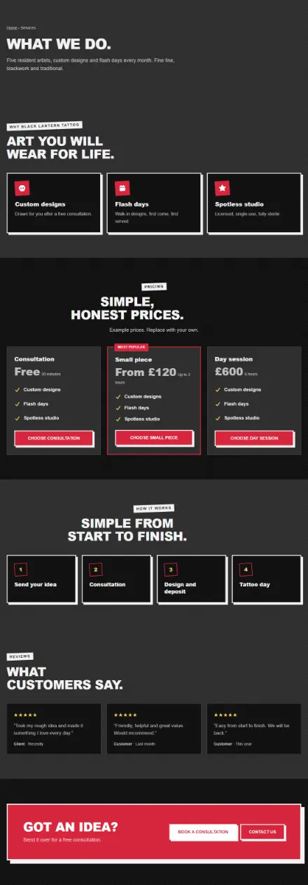 Screenshot of Tattoo · Services