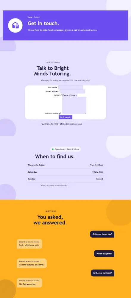 Screenshot of Tutoring · Contact