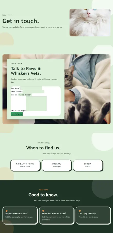 Screenshot of Vet · Contact