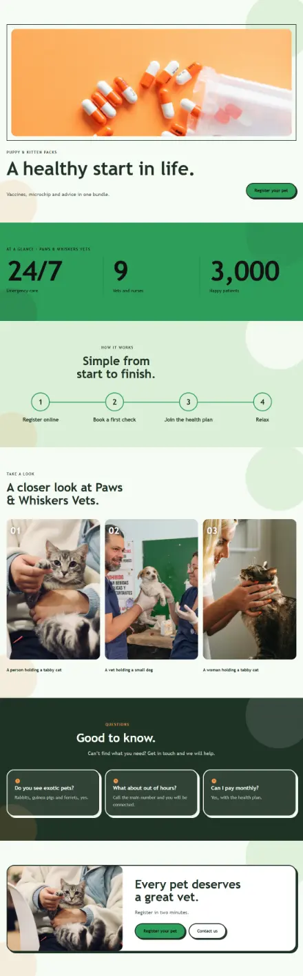 Screenshot of Vet · Feature page