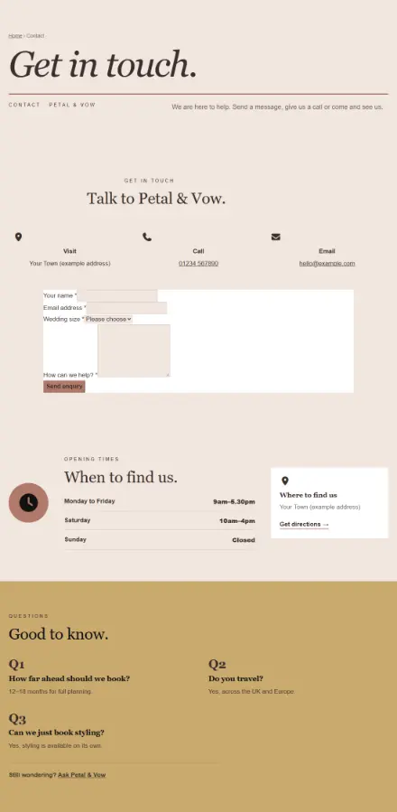 Screenshot of Wedding · Contact