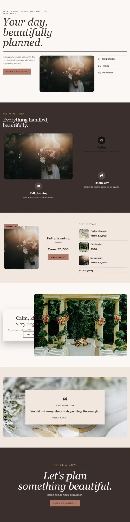 Screenshot of Wedding · Home page