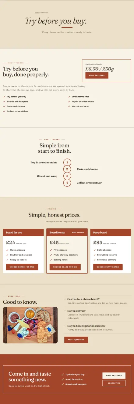 Screenshot of Cheeseshop · Service detail