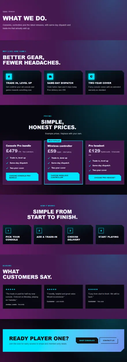 Screenshot of Console · Services