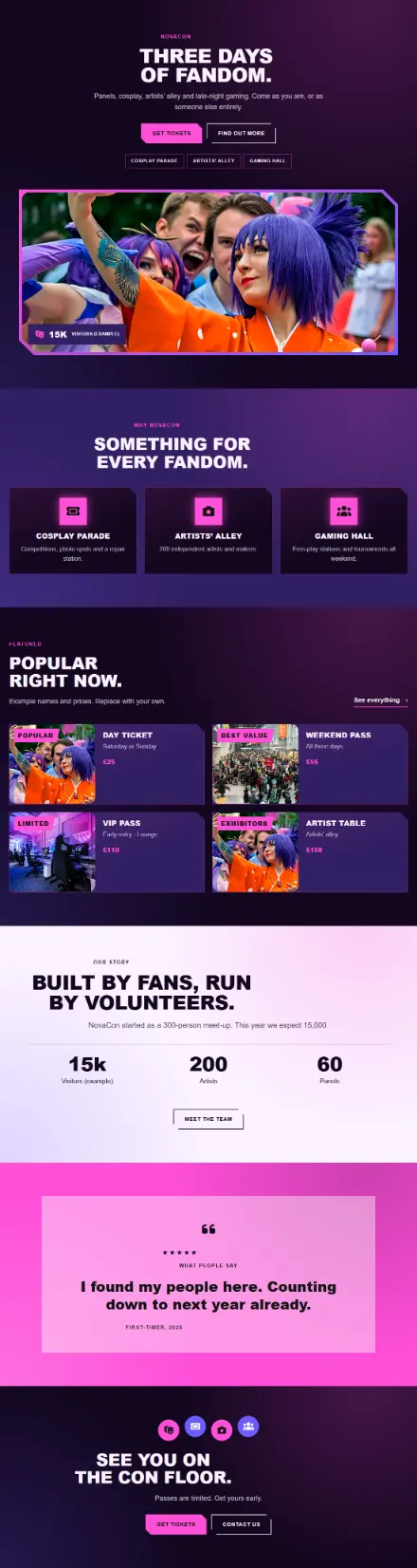 Screenshot of Convention · Home page