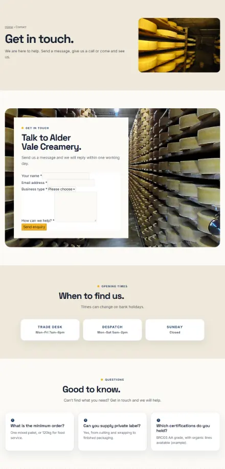 Screenshot of Creamery · Contact