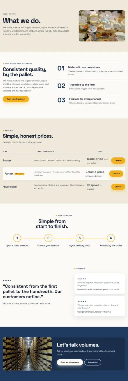 Screenshot of Creamery · Services