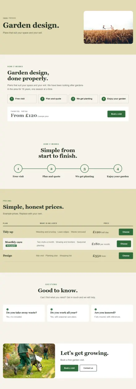 Screenshot of Gardener · Service detail